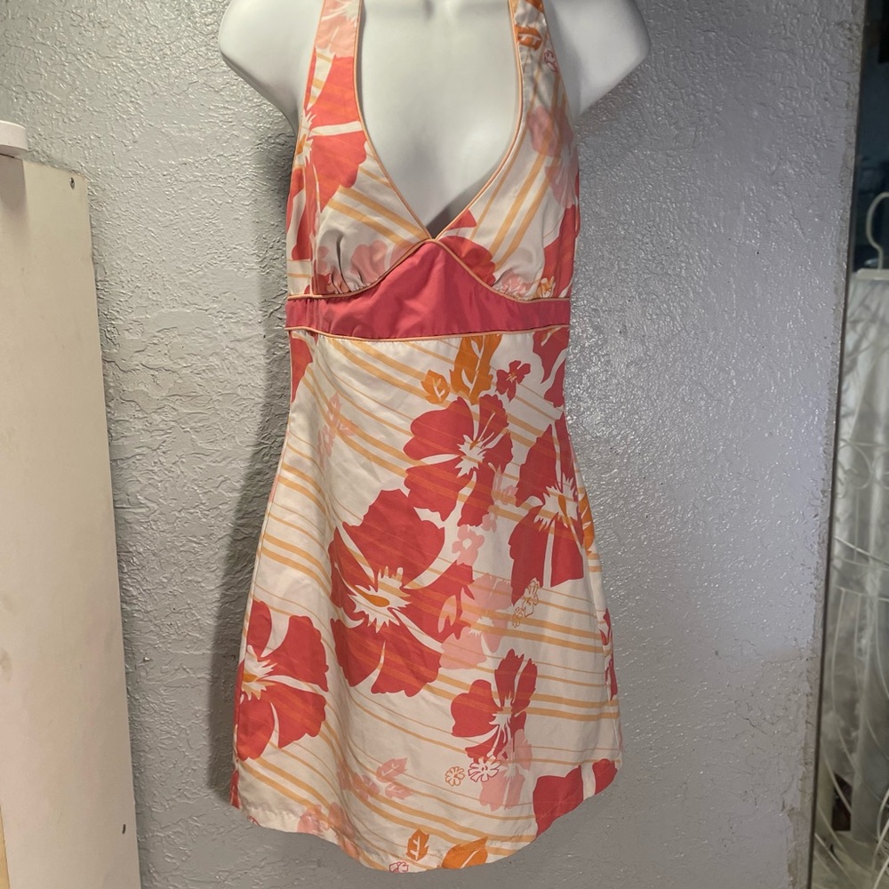Tropical Floral Backless Dress - Coral and Peach